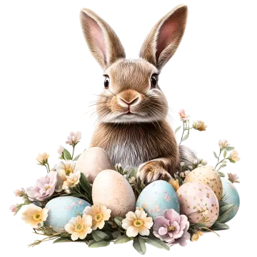 an easter bunny surrounded by flowers and eggs