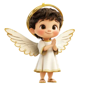 a cute little angel girl in white and gold