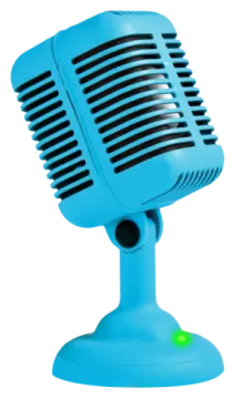 a blue microphone on a white background
