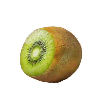 a green kiwia fruit cut in half