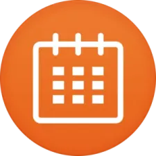a calendar icon on an orange circle