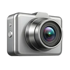 a silver camera on a white background