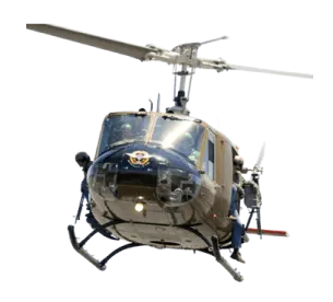 a close up of a helicopter flying in the sky
