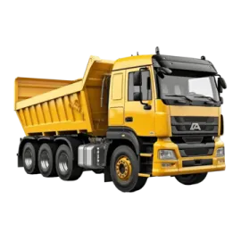 a yellow dump truck on a white background