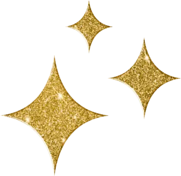three gold glitter stars on white background