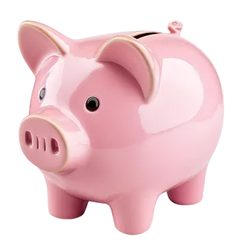 a pink pig piggy bank on a white background