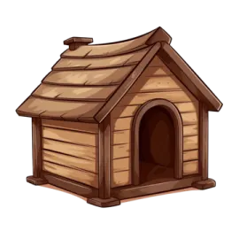 a wooden dog house