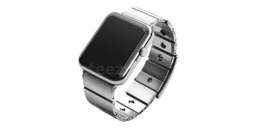 an apple watch with a metal band