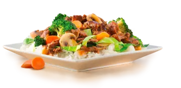 a white bowl filled with meat and vegetables