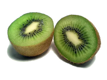 two slices of kiwia fruit on white background