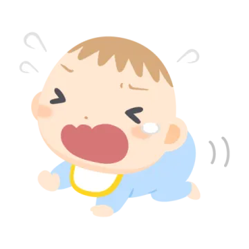 a baby crying with his mouth open