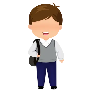 a boy in school uniform with backpack