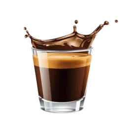 a glass of coffee with a splash of chocolate
