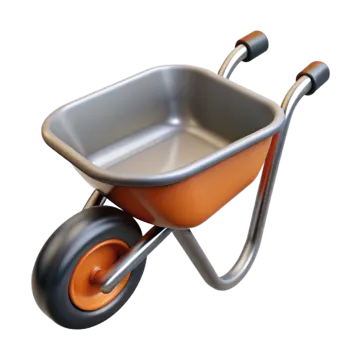 a gray and orange wheelbar with wheels