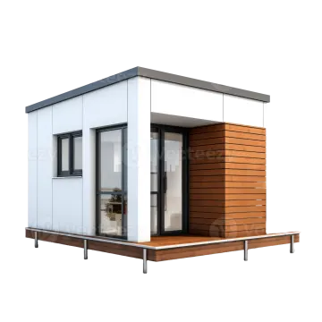 a small house with wooden sidings and windows