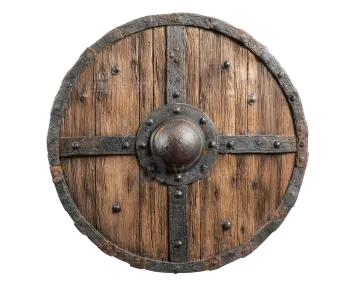an old wooden shield on a white background