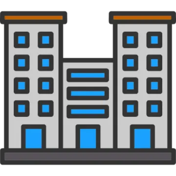 a building with blue windows
