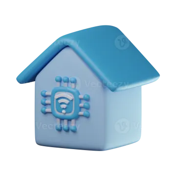 a blue house with a computer icon on the roof