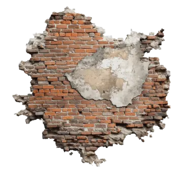 an old brick wall with a hole in it