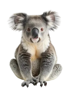 a koalaa sitting on the ground with its eyes open