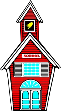 a red church with a bird on the roof
