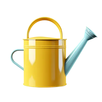 a yellow watering with a blue handle