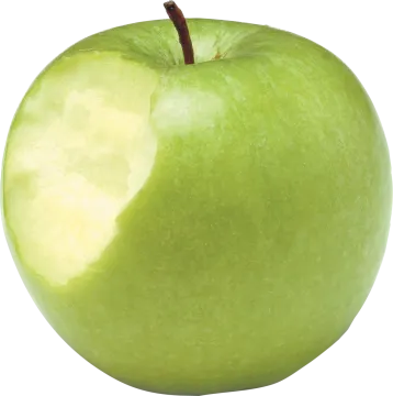an apple cut in half on a white background