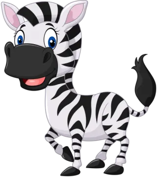 a cartoon zebra with blue eyes