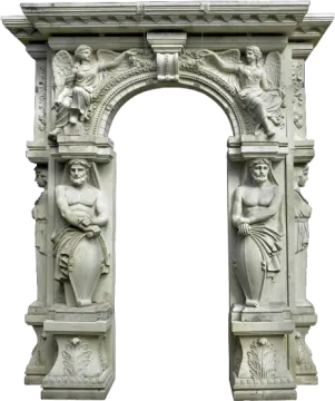 a white marble arch with figures on it