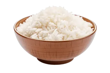 a wooden bowl filled with white rice
