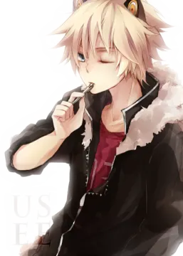 a man in a black suit with a cat ears on his head