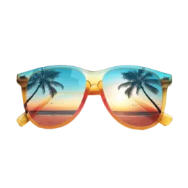 a pair of sunglasses with palm trees in the background