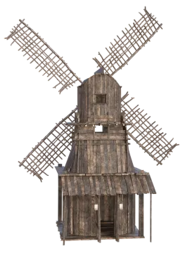 an old wooden windmill on a white background