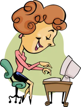 a woman sitting at her desk and working on her computer