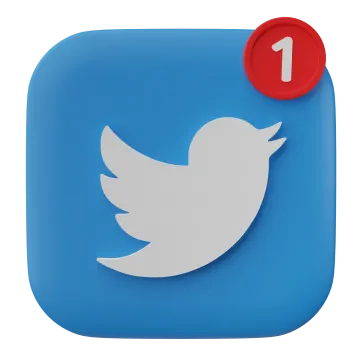 a blue twitter icon with a red button