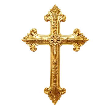 a gold cross on white background