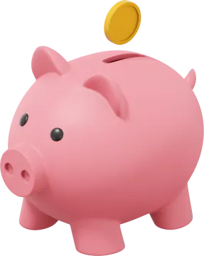 a pink piggy with a coin on top