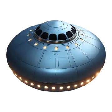 a blue spaceship with lights on it