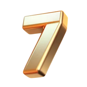 a golden number seven on a white background