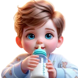 a little boy drinking milk from a bottle