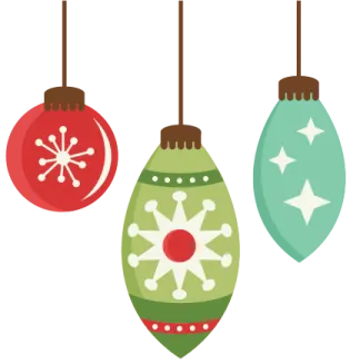 three christmas ornaments hanging on a white background