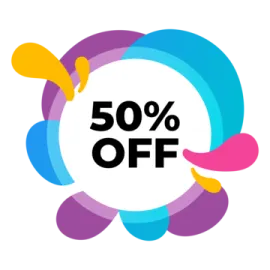 the 50 % off logo