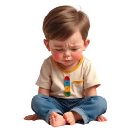 a little boy sitting on the floor with his eyes closed