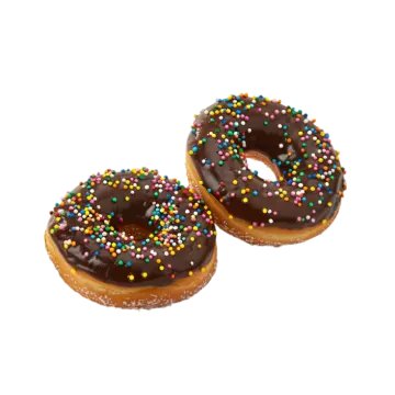 two donuts with chocolate frosting and sprins