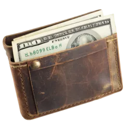 a wallet with money sticking out of it