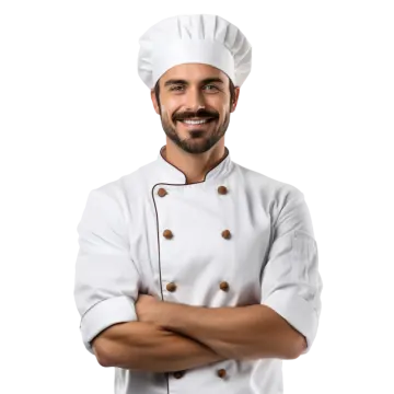 portrait of a smiling chef isolated on white background photo