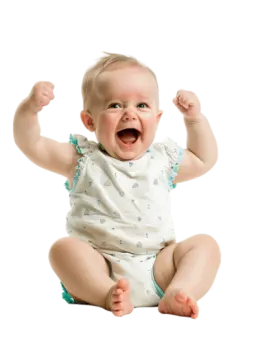 a baby sitting on the floor with its mouth open