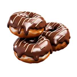 three chocolate covered donuts