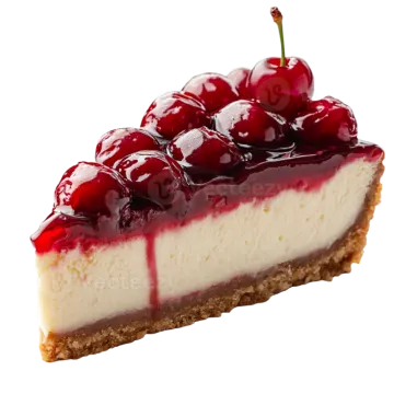 a piece of cheesecake with cher on top