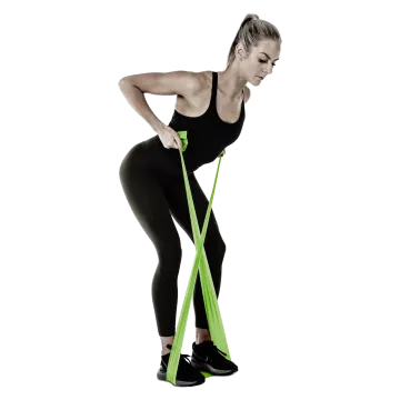 a woman with a resistance band on her legs